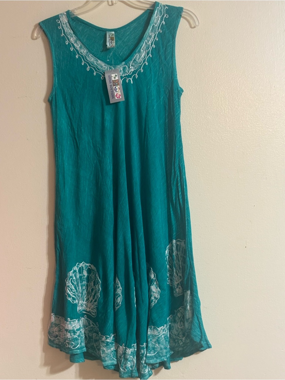 India Boutique Teal Swim Coverup with Silver Embroidery Accents One Size R $40